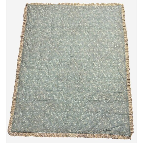 Vintage Handmade Patchwork Quilt With Lace Trim Pink Blue 45" X 35" Baby - Picture 2 of 7